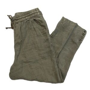 Women’s Nicole Miller 100% Linen Olive Cropped Button Detail Pants Large
